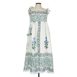 Juliet Dunn Cotton Floral White and Blue Casual Dress